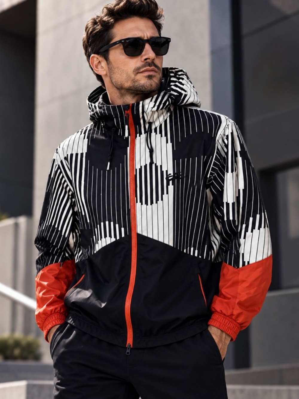 EEUC Men's Nike 6.0 Kampai Black White Orange Piano Akroe Snowboard Jacket SMALL
